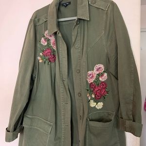 Beautiful olive embroidered jacked with roses